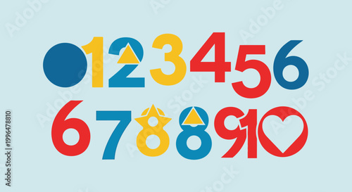 Colorful Numbers 0-10 with Symbols: Education, Learning, Counting, Math Concept