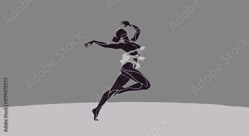 Young woman in mid jump motion.