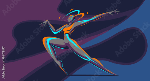 Woman in dynamic dance pose motion.