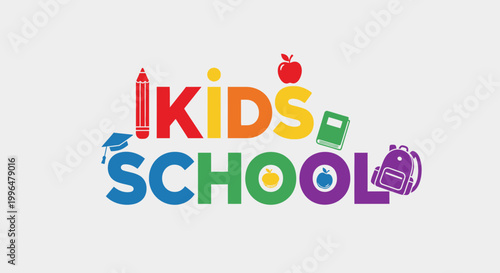 Kids School Colorful Logo with Educational Icons