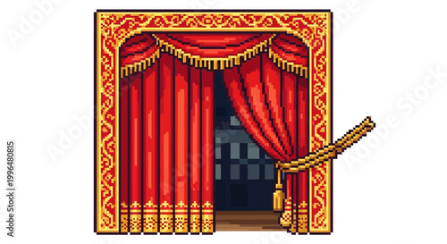 Elegant Red Velvet Theater Stage Curtains Drawn Aside.