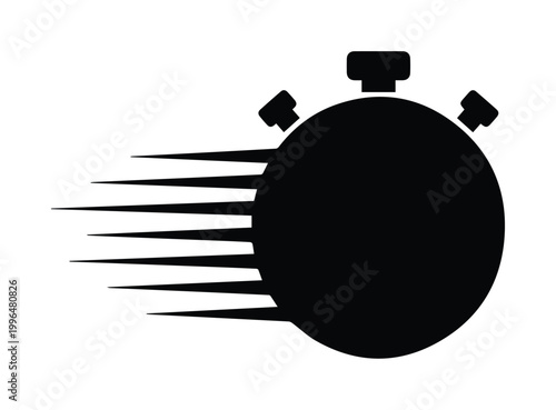 Fast stopwatch vector icon with motion lines, black silhouette of a speeding timer, rapid delivery and quick service concept symbol