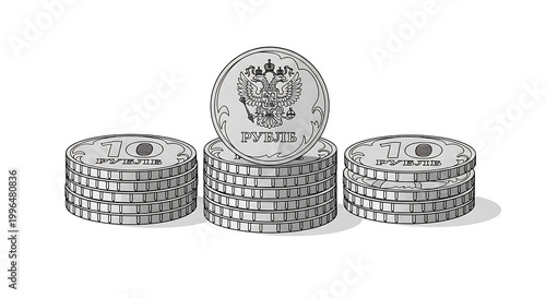 Stack of silver coins with intricate relief pattern, symbolizing wealth and financial success, isolated on a plain background