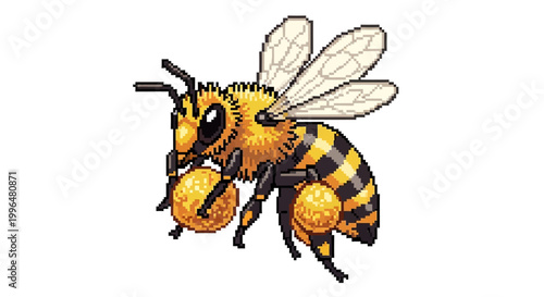 Detailed Pixel Art Bee Carrying Pollen Balls.