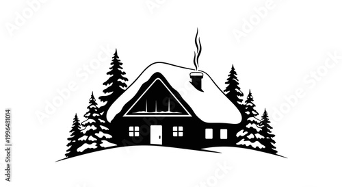 Snowy Cabin in the Woods Illustration.