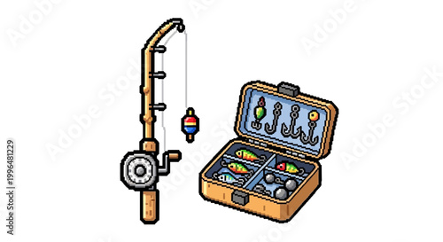 Fishing Rod and Tackle Box with Lures.