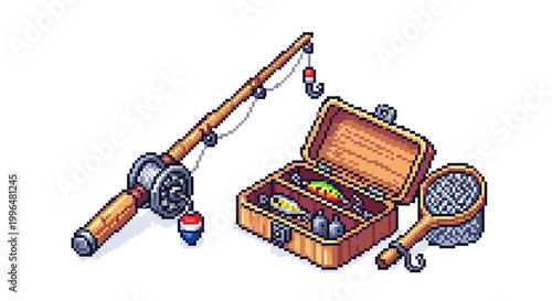 Fishing Rod Tackle Box and Lure Collection Illustration.