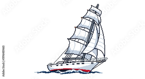 Elegant Tall Ship Sailing Gracefully on Wavy Waters.