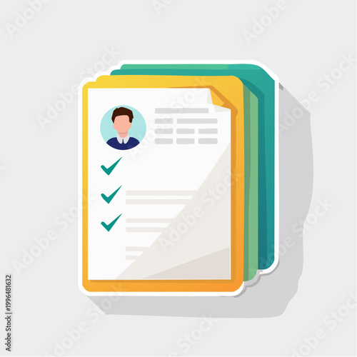 Stack of Resumes with Candidate Photo and Checkmarks