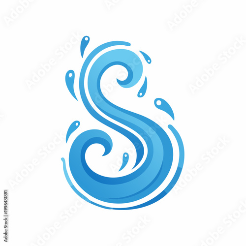 Stylized Blue Water Wave Swirl with Droplets