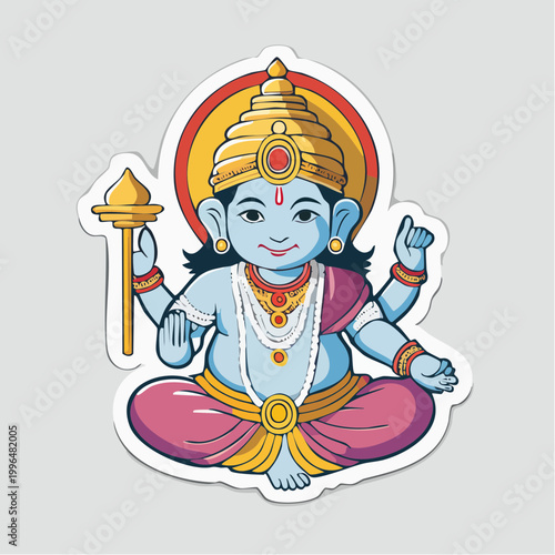 Cute Cartoon Illustration of Lord Vishnu
