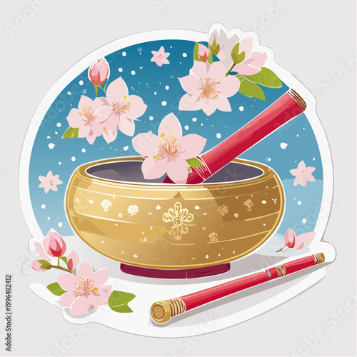 Tibetan Singing Bowl with Cherry Blossoms