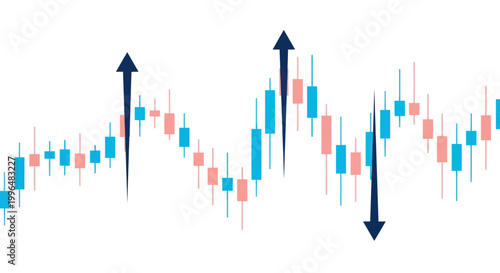 Stock market trading chart with upward and downward arrows