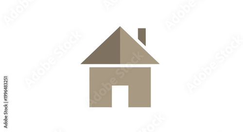 Simple house symbol graphic with chimney and roof in neutral colors on white