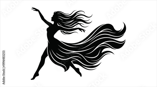 Dynamic silhouette of a woman in graceful movement, depicting elegance and artistic expression