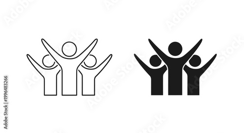 Teamwork icon with three people with arms raised