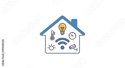Smart home icon with technology elements on white background