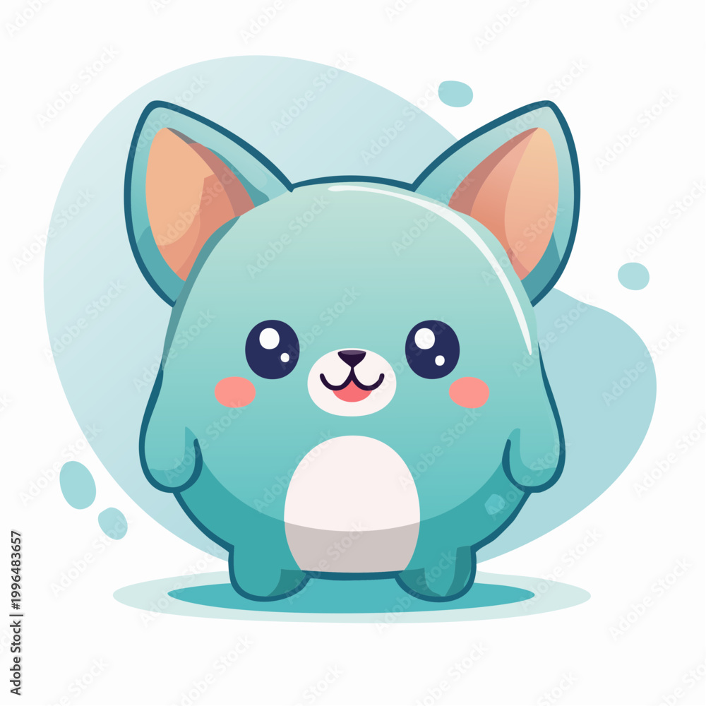 Fototapeta premium Cute Kawaii Blue Creature with Big Eyes