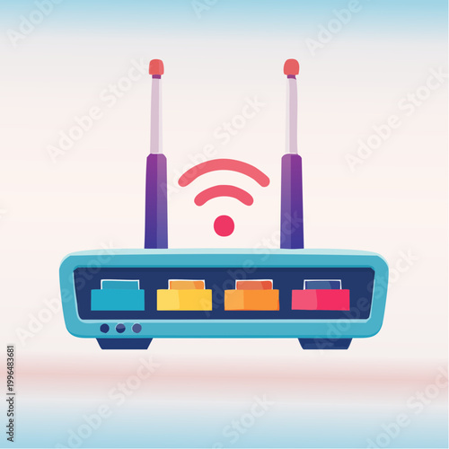 Cartoon Wi-Fi Router with Antennas and Ethernet Ports