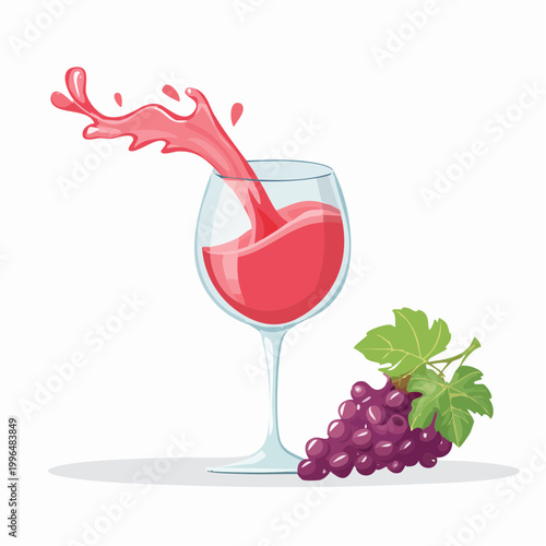 Red Wine Splash in Glass with Grapes