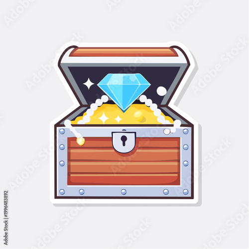 Treasure Chest Filled with Gold Coins and Diamond