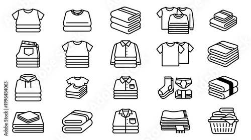 Collection of Laundry and Clothing Icons on White Background