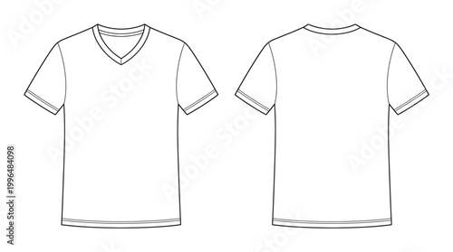Canvastavla Line art illustration of a blank V-neck t-shirt garment for fashion concepts