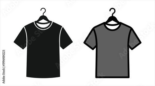 Stylized black and grey t-shirts on hangers, a fashion apparel concept