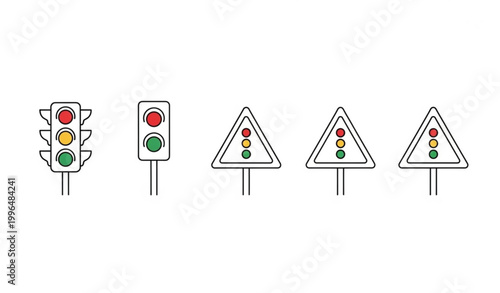 Bild auf Leinwand Minimal traffic signal icon set road sign triangle warning lights ahead vector i