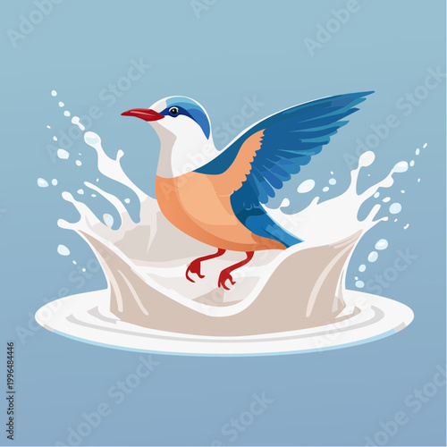 Bird splashing into milk