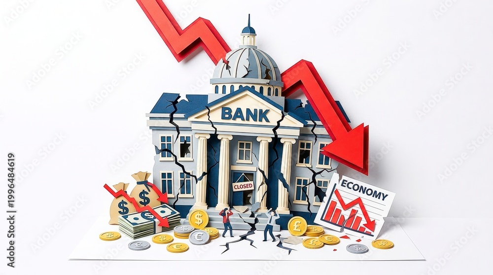 Naklejka premium Economic recession has led to closure of many banks, symbolizing financial struggles faced by individuals and businesses alike