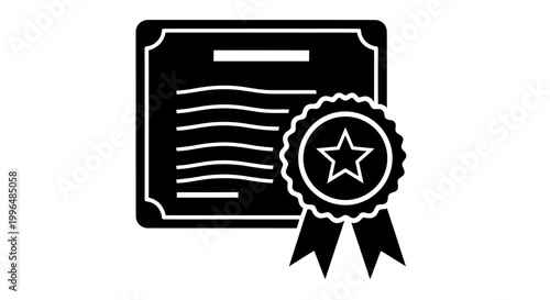 Certificate award document with ribbon emblem icon illustration for recognition and achievement.
