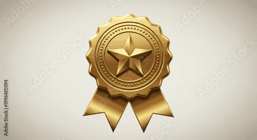 Gold Medal Emblem with Ribbon Exuding Prestige, Shine, and Award Ceremony Symbol of Achievement.