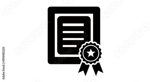 Elegant certificate icon representing award, diploma, and recognition with seal and ribbon.