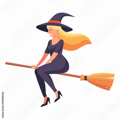 Cartoon Witch Flying on a Broomstick