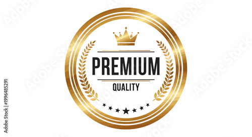 Premium gold circular badge featuring a crown, laurel wreath, and embossed emblem seal.