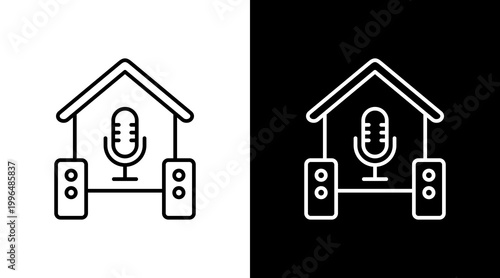 Podcast Studio Outline White Icon Set Design