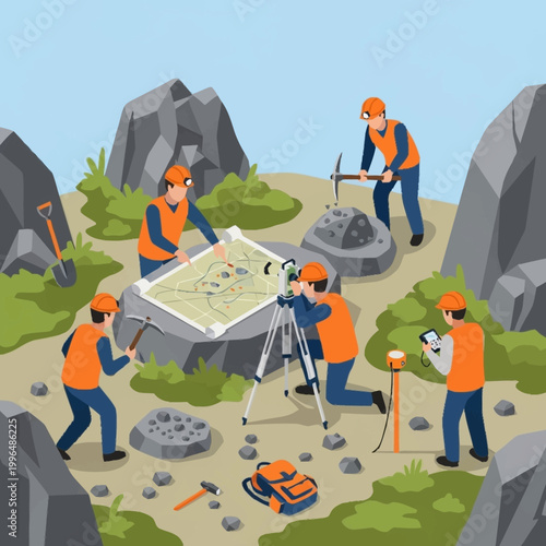 Geologists conducting a site survey outdoors.