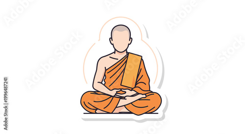 Buddhist Monk Meditating in Lotus Pose, Serene Mindfulness Illustration