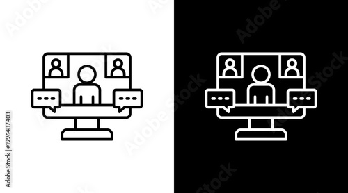 Video Meeting Outline White Icon Set Design