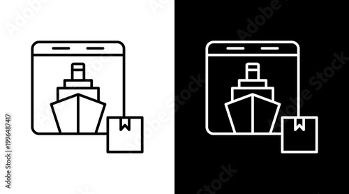 E-Commerce Ship Outline White Icon Set Design