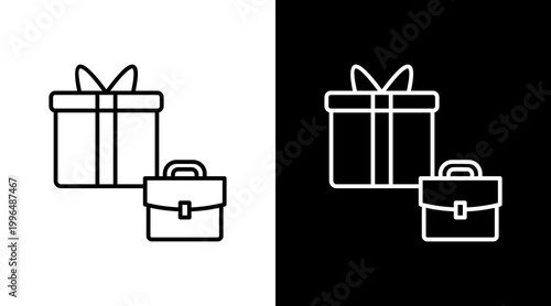 Business Present Outline White Icon Set Design
