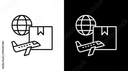 Cargo Plane Outline White Icon Set Design