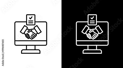 Digital Contract Outline White Icon Set Design
