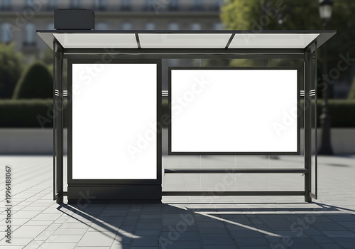 Blank Billboard Mockup Bus Shelter City Street Outdoor Advertising