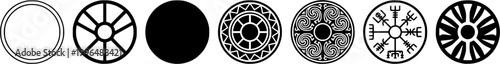 Collection of ancient Viking and Norse medieval shield and warrior symbols ideal for historical themed projects gaming logos or graphic asset creation
