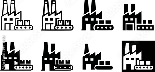 Industrial process and waste management icon collection illustrating manufacturing, recycling, energy production, and environmental protection concepts for various business and educational