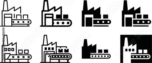 Industrial process and waste management icon collection illustrating manufacturing, recycling, energy production, and environmental protection concepts for various business and educational
