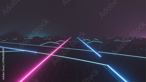 Neon, glowing, blue and pink lines, futuristic background, abstract, dark, technology, neon lights