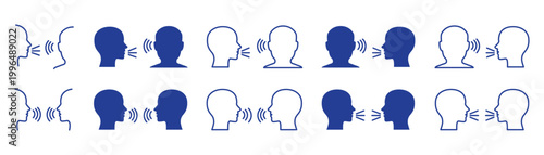 Dark blue of people speaking and listening in various isolated on transparent background